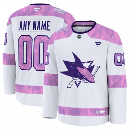 San Jose Sharks Fanatics Hockey Fights Cancer Practice Custom 2024-25 Weiss Trikot - Herren